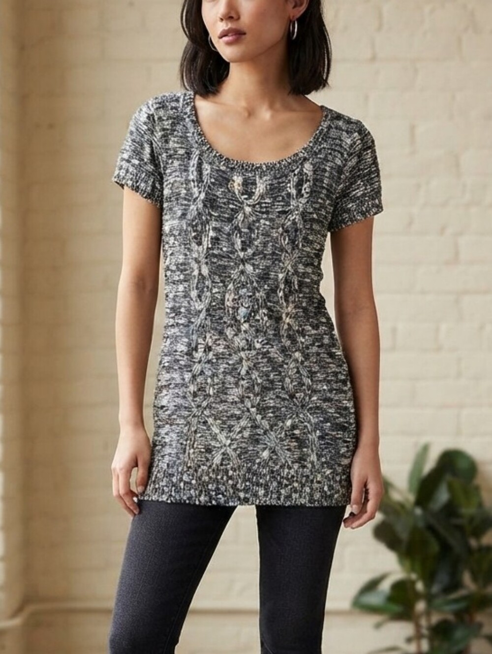 BDG Marled Black & Gray Short-Sleeve Knit Tunic